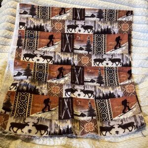 23"X42" Vtg Jo-Ann Moose Skiing Pine Trees Camping Flannel Fabric